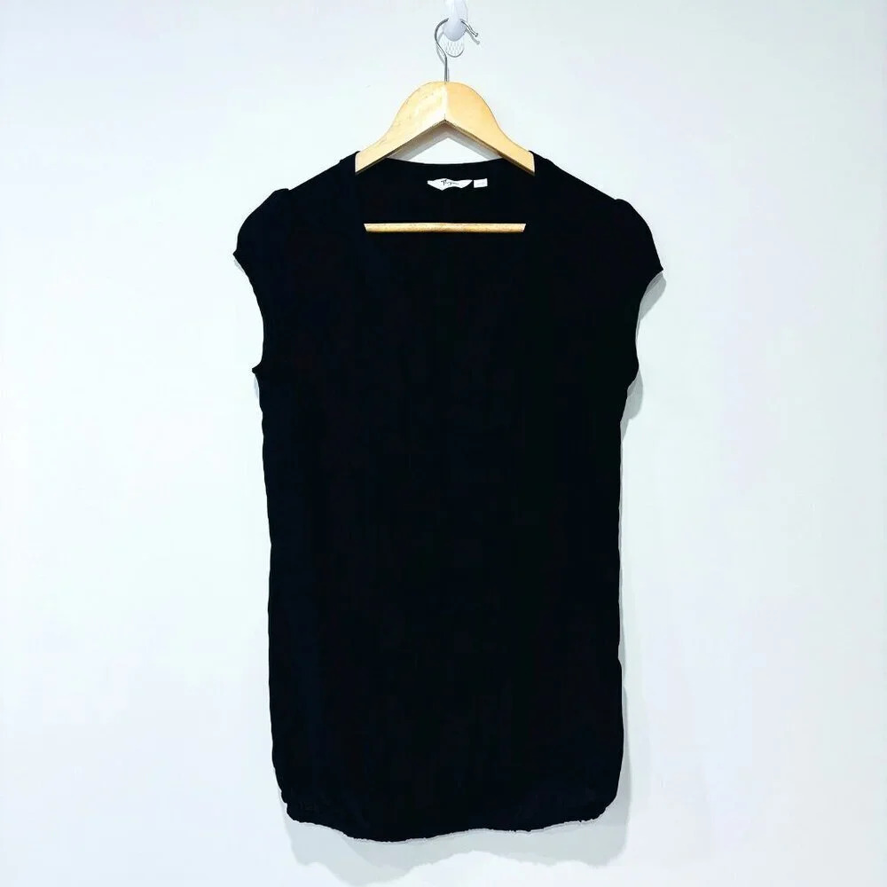 THYME MATERNITY Black Pleated Sleeveless Blouse Split Neck Flowy X-Small